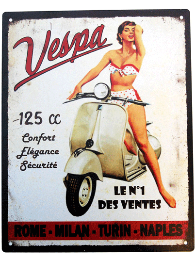 Plaque publicitaire fer rétro scooter Vespa 125