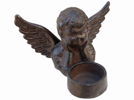 Bougeoir en fonte brun antique - Ange 