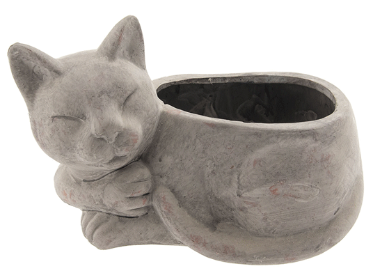 Pot de fleur céramique chat gris à poser