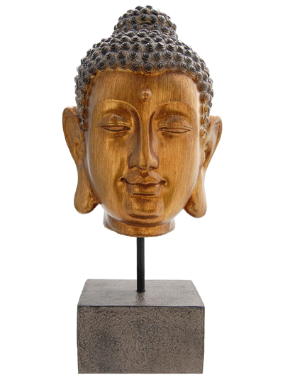 Tête de Bouddha effet bronze sur socle