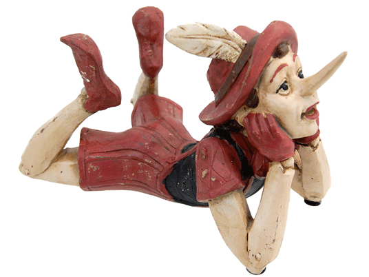 Pinocchio couché avec habit rouge - Rêveur