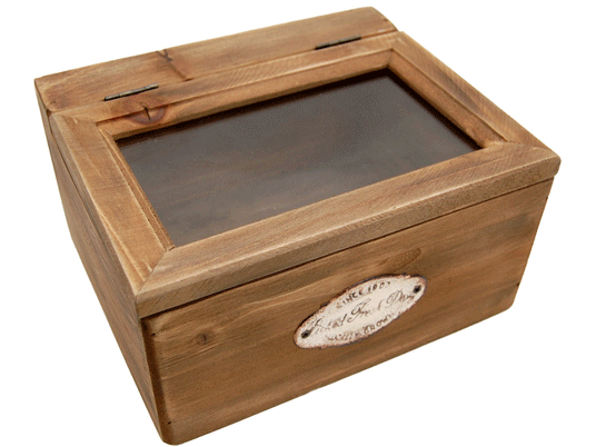 Petite boîte à thé vitrine en bois d'antan