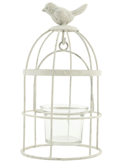 Photophore cage à oiseau en fer gris clair