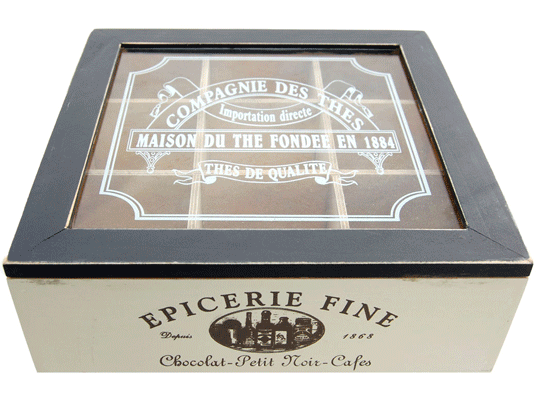 Boîte à thé carrée bois & verre - Epicerie fine