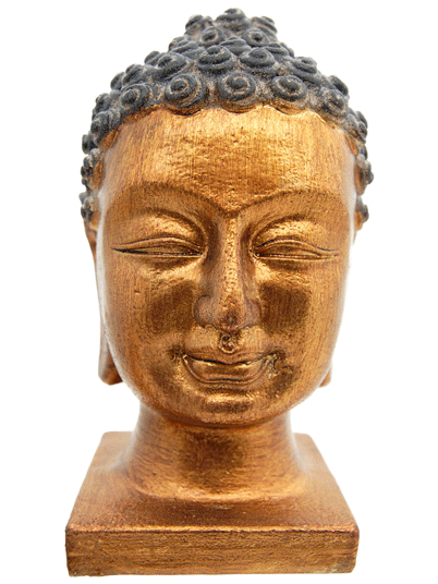 Tête de Bouddha en résine dorée sur socle