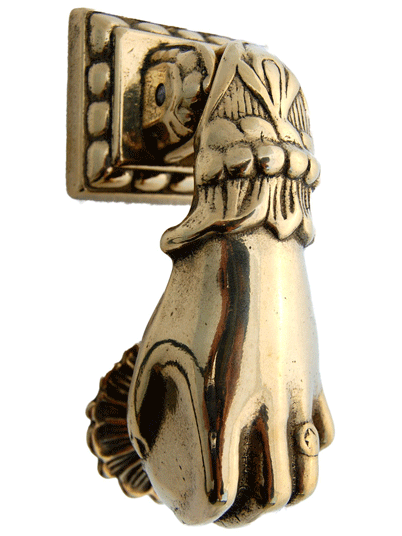 Main marteau de porte laiton poli brillant