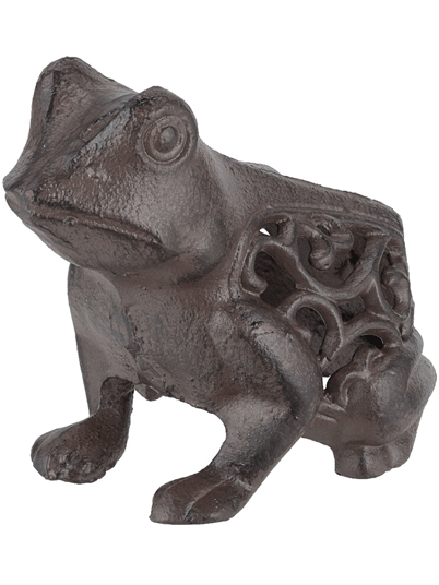 Statuette grenouille ouvragée brun antique