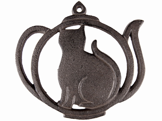 Dessous de plat en fonte motif théière & chat