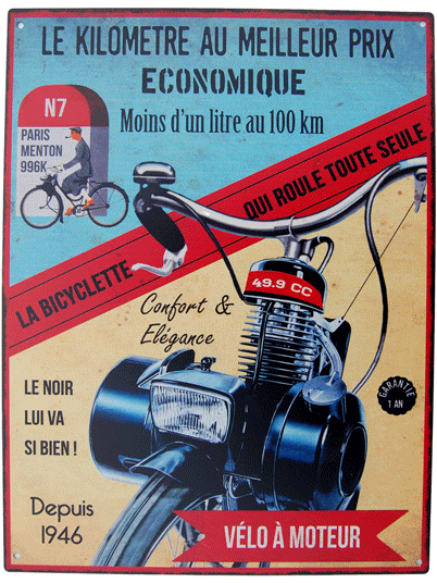 Plaque murale métal pub rétro - Vélo à moteur