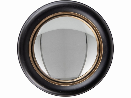 Miroir rond convexe cadre en bois noir & dorée