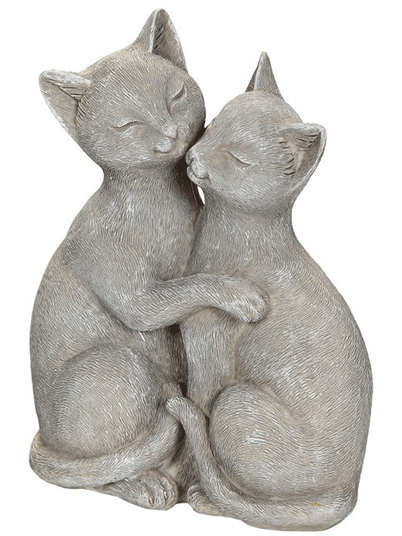 Figurine chats gris amoureux en polyrésine