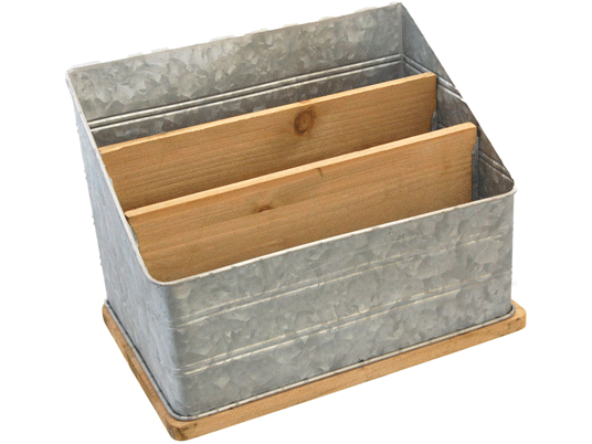 Porte-lettre en bois et fer effet zinc de bureau