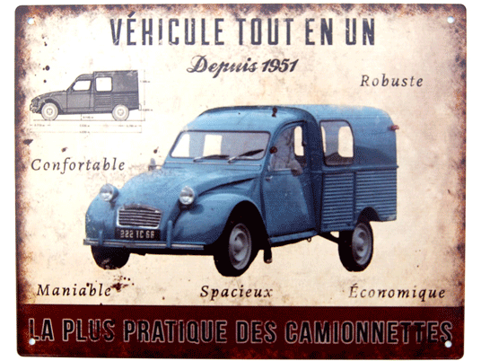 Plaque pub camionnette Citroën 2 cv - Rétro