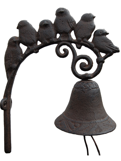 Cloche de porte potence - 6 oiseaux antique