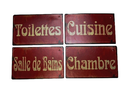 Set de 4 Plaques de Porte Métal Rouge Toilettes, Chambre, Salle de Bain,  Cuisine