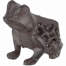 Statuette grenouille ouvragée brun antique 