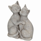 Figurine chats gris amoureux en polyrésine