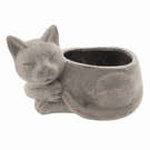 Pot de fleur céramique chat gris à poser